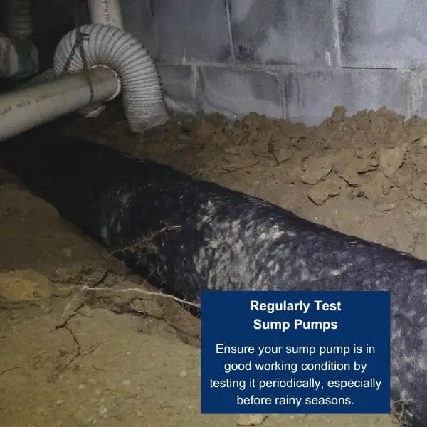 Regularly test sump pumps