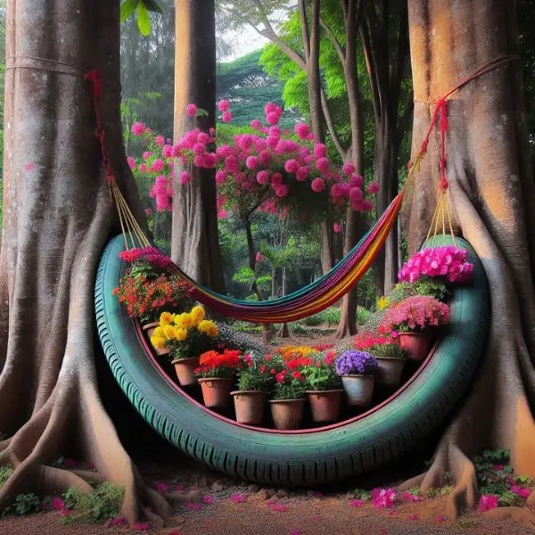 Tire Swing Painted with Flowers