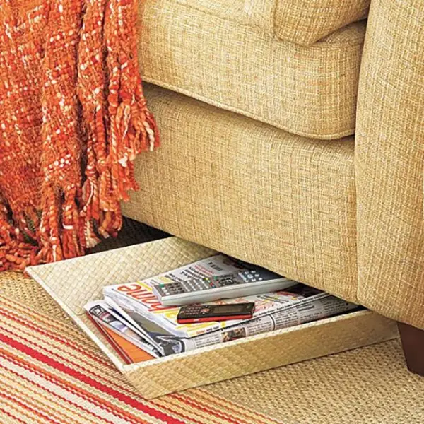 Use Under-Sofa Storage to Decrease Clutter