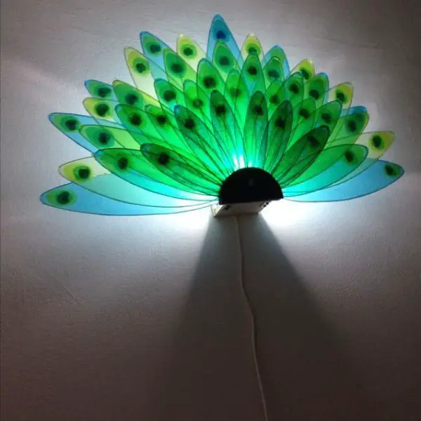 Peacock Feather Lamp Fans Out Color