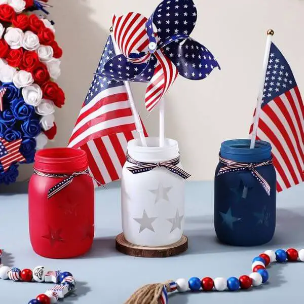 Light Up the Table with Red, White, and Blue Mason Jar Lanterns