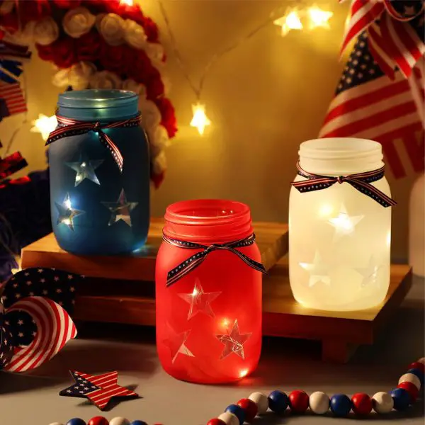 Use Patriotic Mason Jar Lanterns for Ambient Lighting