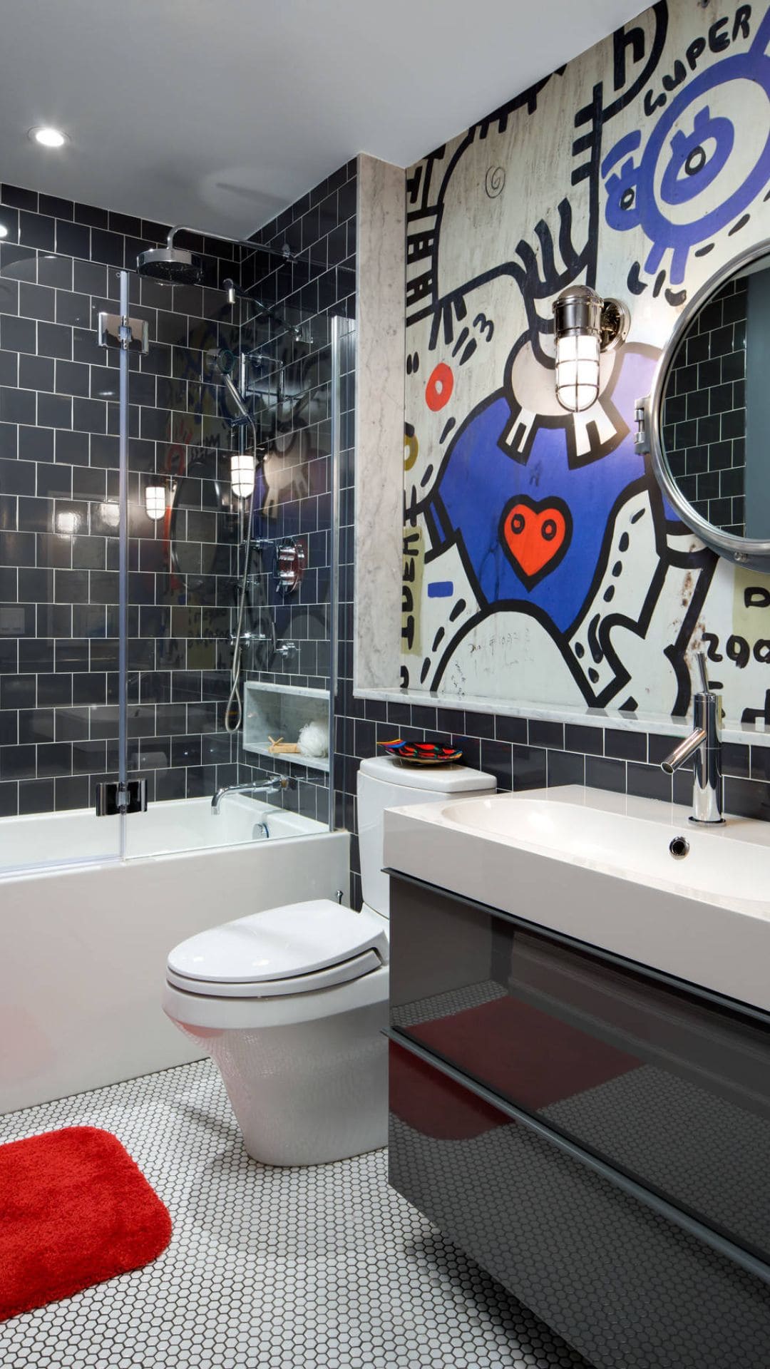 Boys' Bathroom Design with Playful Patterns