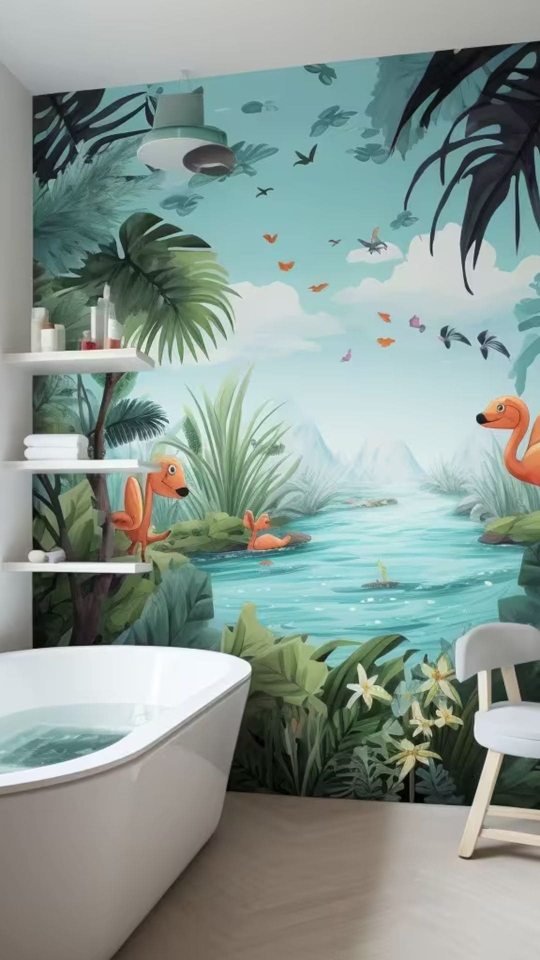  Small Bathroom Design for Kids with Fun Wall Art